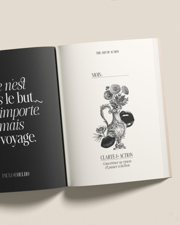 vue des pages intérieures du planner the art of action, des editions creative spark, couleur crème beige golden cream, par manifa kind