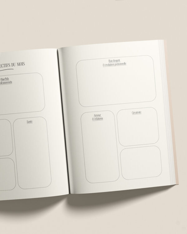 vue des pages intérieures du planner the art of action, des editions creative spark, couleur crème beige golden cream, par manifa kind