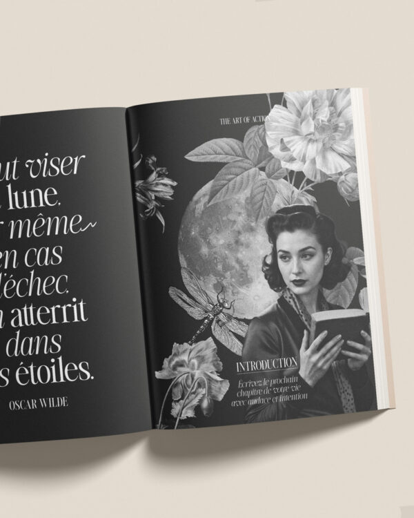 vue des pages intérieures du planner the art of action, des editions creative spark, couleur crème beige golden cream, par manifa kind