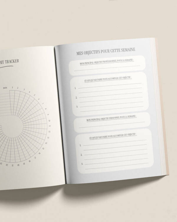 vue des pages intérieures du planner the art of action, des editions creative spark, couleur crème beige golden cream, par manifa kind