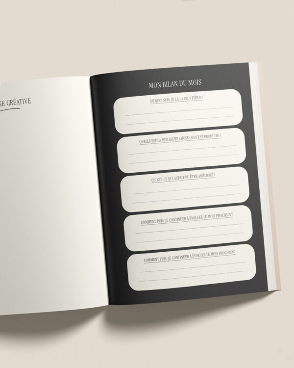 vue des pages intérieures du planner the art of action, des editions creative spark, couleur crème beige golden cream, par manifa kind