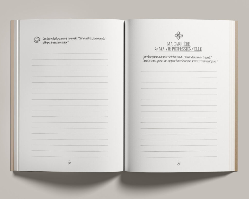 vue des pages intérieures du journal d'introspection et de clarté The Reset Journal, des éditions Creative Spark, par Manifa Kind