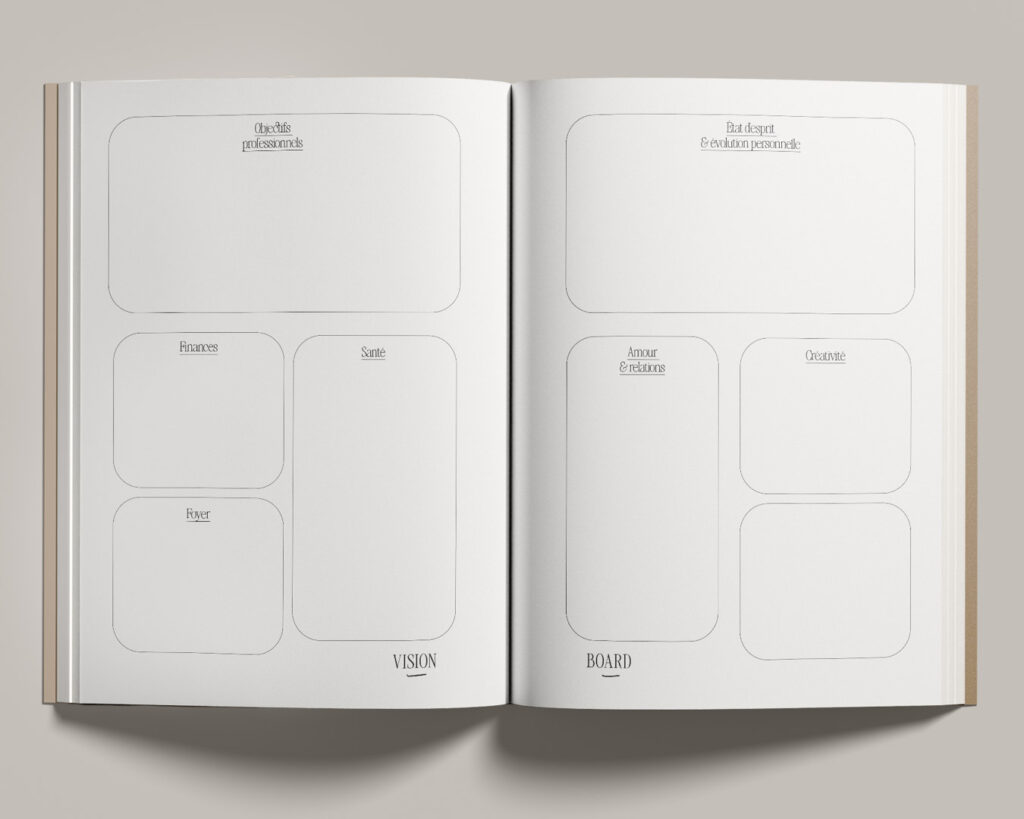 vue des pages intérieures du journal d'introspection et de clarté The Reset Journal, des éditions Creative Spark, par Manifa Kind
